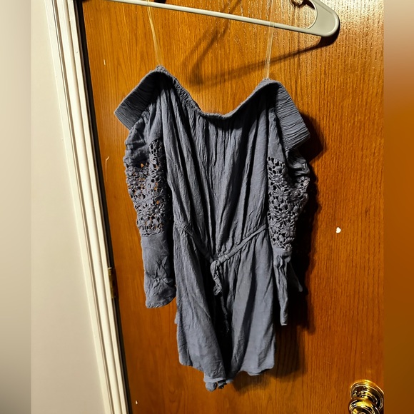 Blue Lace Romper Off The Shoulder - Picture 2 of 4